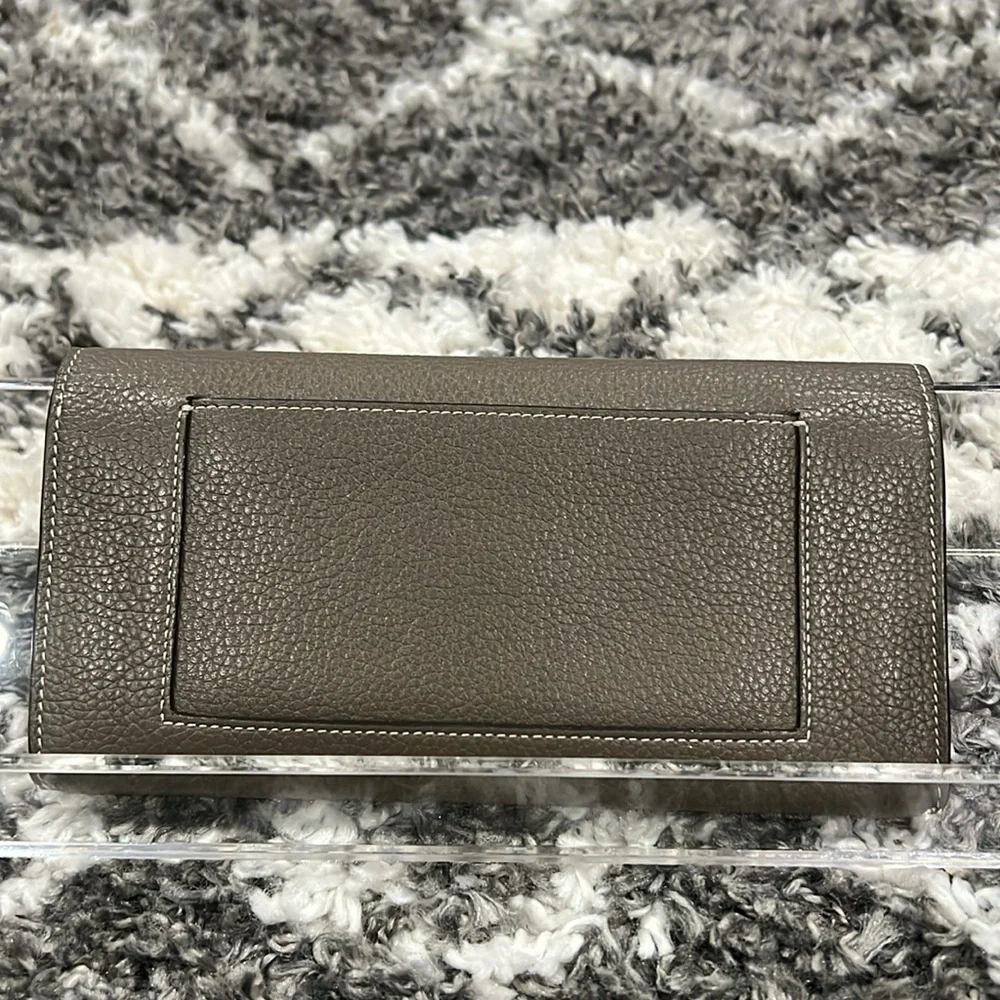 Authentic CELINE Calfskin Leather Souris Gray Yellow Large Flap Long Wallet - Picture 3 of 16